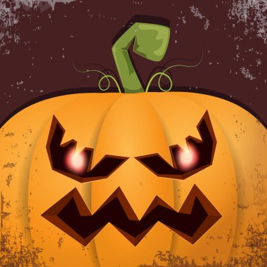 Cadılar Bayramı karikatür kabak koyu arka yüzünde ile. Jack-o-fener Cadılar Bayramı afiş ve posterler için içine karikatür çizim, oyulmuş kabak vektör