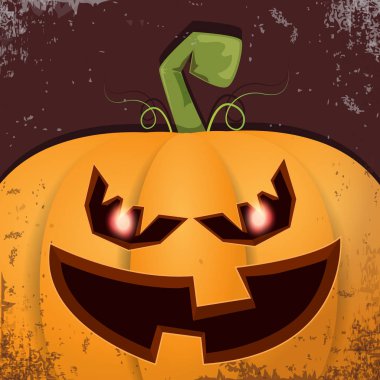 Cadılar Bayramı karikatür kabak koyu arka yüzünde ile. Jack-o-fener Cadılar Bayramı afiş ve posterler için içine karikatür çizim, oyulmuş kabak vektör