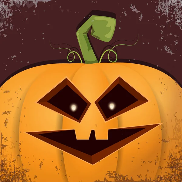 Halloween citrouille dessin animé avec le visage sur fond sombre. Dessin animé vectoriel Illustration de citrouille sculptée en Jack-o-lanternes pour bannières et affiches d'Halloween — Image vectorielle