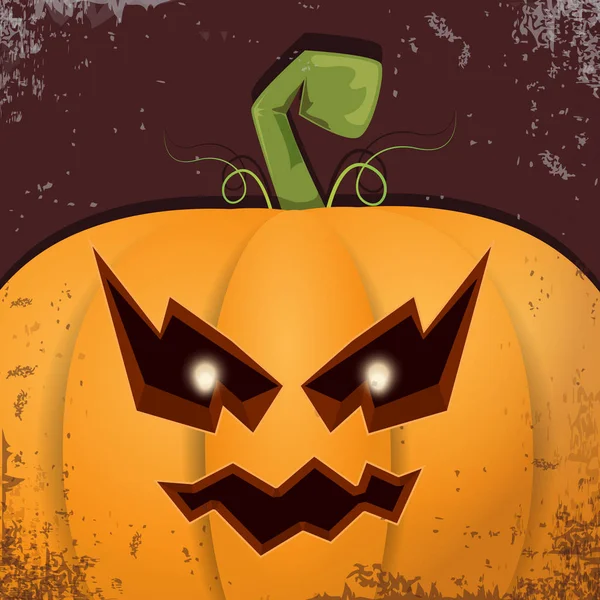 Halloween tecknad pumpa med ansikte på mörk bakgrund. Vektor tecknad Illustration av ristade pumpa in jack-o-lyktor till halloween affischer och posters — Stock vektor