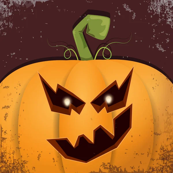 Halloween tecknad pumpa med ansikte på mörk bakgrund. Vektor tecknad Illustration av ristade pumpa in jack-o-lyktor till halloween affischer och posters — Stock vektor