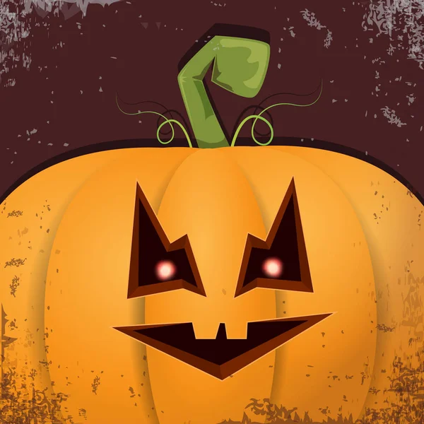 Halloween tecknad pumpa med ansikte på mörk bakgrund. Vektor tecknad Illustration av ristade pumpa in jack-o-lyktor till halloween affischer och posters — Stock vektor