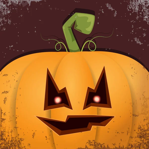 Halloween citrouille dessin animé avec le visage sur fond sombre. Dessin animé vectoriel Illustration de citrouille sculptée en Jack-o-lanternes pour bannières et affiches d'Halloween — Image vectorielle