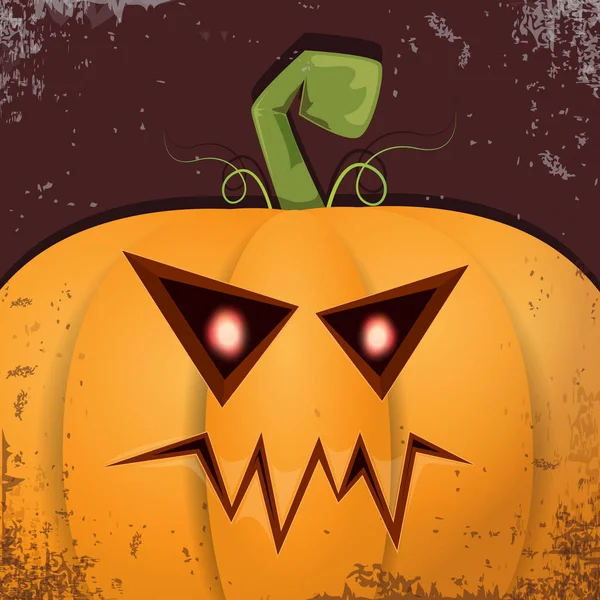 Halloween tecknad pumpa med ansikte på mörk bakgrund. Vektor tecknad Illustration av ristade pumpa in jack-o-lyktor till halloween affischer och posters — Stock vektor