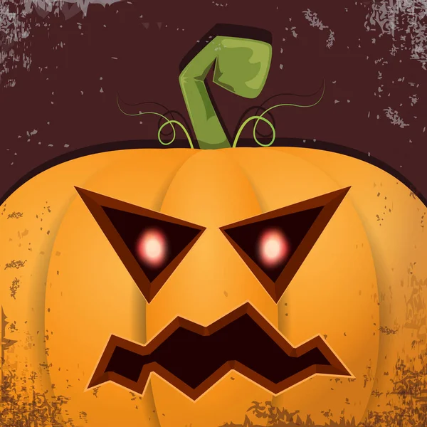 Halloween tecknad pumpa med ansikte på mörk bakgrund. Vektor tecknad Illustration av ristade pumpa in jack-o-lyktor till halloween affischer och posters — Stock vektor