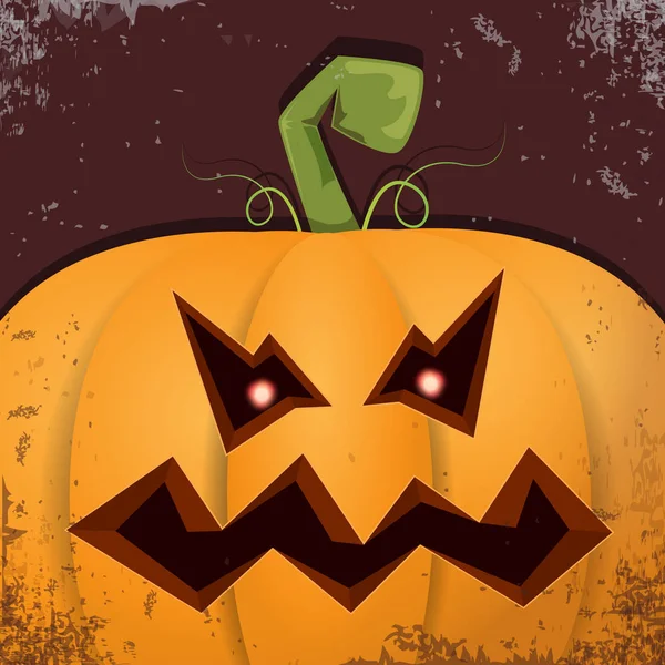 Calabaza de dibujos animados de Halloween con la cara sobre fondo oscuro. Dibujos animados vectoriales Ilustración de calabaza tallada en linternas jack-o para pancartas y carteles de Halloween — Vector de stock