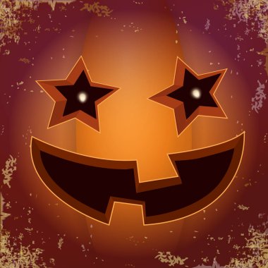 Cadılar Bayramı çizgi film korkutucu Kabak yüz ile. Jack-o-fener Cadılar Bayramı afiş ve posterler ve düzeni içine karikatür çizim, oyulmuş kabak vektör.