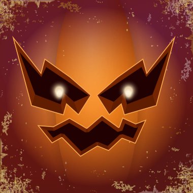 Cadılar Bayramı çizgi film korkutucu Kabak yüz ile. Jack-o-fener Cadılar Bayramı afiş ve posterler ve düzeni içine karikatür çizim, oyulmuş kabak vektör.