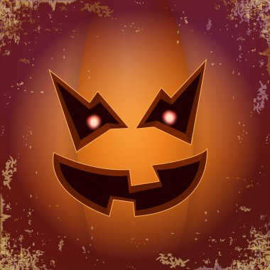 Cadılar Bayramı çizgi film korkutucu Kabak yüz ile. Jack-o-fener Cadılar Bayramı afiş ve posterler ve düzeni içine karikatür çizim, oyulmuş kabak vektör.