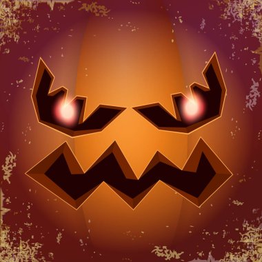 Cadılar Bayramı çizgi film korkutucu Kabak yüz ile. Jack-o-fener Cadılar Bayramı afiş ve posterler ve düzeni içine karikatür çizim, oyulmuş kabak vektör.
