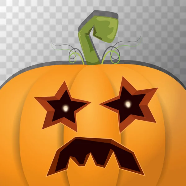 Halloween cartoon pumpkin with face on transparent background. Vector cartoon Illustration of Carved pumpkin into jack-o-lanterns for halloween banners and posters — Stock Vector