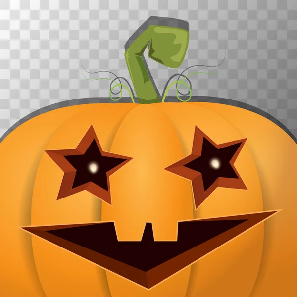 Halloween cartoon pompoen met gezicht op transparante achtergrond. Vector cartoon afbeelding van gesneden pompoen in jack-o-lantaarns voor halloween spandoeken en posters — Stockvector