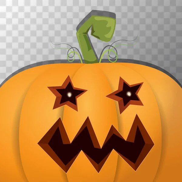 Halloween cartoon pompoen met gezicht op transparante achtergrond. Vector cartoon afbeelding van gesneden pompoen in jack-o-lantaarns voor halloween spandoeken en posters — Stockvector