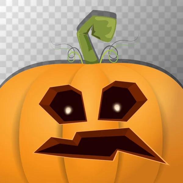 Calabaza de dibujos animados de Halloween con la cara sobre fondo transparente. Dibujos animados vectoriales Ilustración de calabaza tallada en linternas jack-o para pancartas y carteles de Halloween — Vector de stock