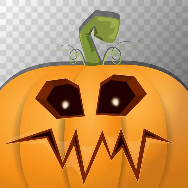 Calabaza de dibujos animados de Halloween con la cara sobre fondo transparente. Dibujos animados vectoriales Ilustración de calabaza tallada en linternas jack-o para pancartas y carteles de Halloween — Vector de stock