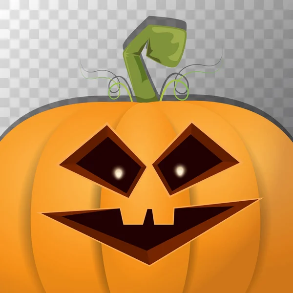 Halloween cartoon pompoen met gezicht op transparante achtergrond. Vector cartoon afbeelding van gesneden pompoen in jack-o-lantaarns voor halloween spandoeken en posters — Stockvector