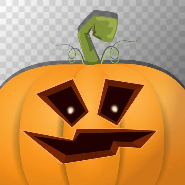 Halloween citrouille dessin animé avec le visage sur fond transparent. Dessin animé vectoriel Illustration de citrouille sculptée en Jack-o-lanternes pour bannières et affiches d'Halloween — Image vectorielle