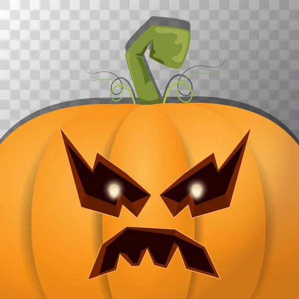 Halloween-Cartoon-Kürbis mit Gesicht auf transparentem Hintergrund. Vektor-Cartoon-Illustration des geschnitzten Kürbisses in Jack-o-Laternen für Halloween-Banner und -Poster — Stockvektor