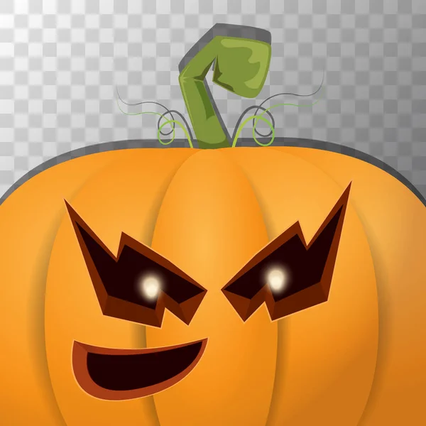 Calabaza de dibujos animados de Halloween con la cara sobre fondo transparente. Dibujos animados vectoriales Ilustración de calabaza tallada en linternas jack-o para pancartas y carteles de Halloween — Vector de stock