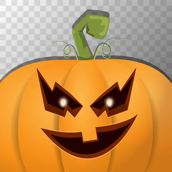 Abóbora de desenhos animados de Halloween com rosto em fundo transparente. Desenho animado vetorial Ilustração de abóbora esculpida em jack-o-lanternas para banners e cartazes de halloween — Vetor de Stock