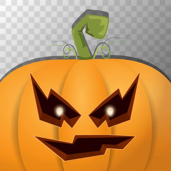Halloween cartoon pumpkin with face on transparent background. Vector cartoon Illustration of Carved pumpkin into jack-o-lanterns for halloween banners and posters — Stock Vector