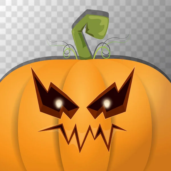 Halloween cartoon pumpkin with face on transparent background. Vector cartoon Illustration of Carved pumpkin into jack-o-lanterns for halloween banners and posters — Stock Vector