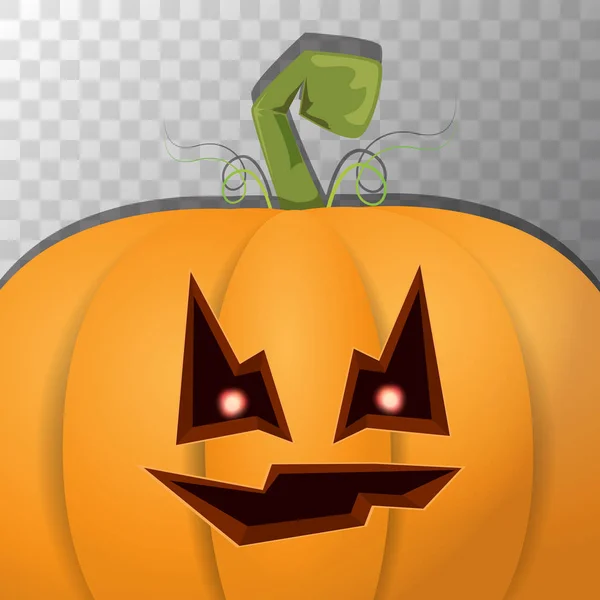 Halloween cartoon pompoen met gezicht op transparante achtergrond. Vector cartoon afbeelding van gesneden pompoen in jack-o-lantaarns voor halloween spandoeken en posters — Stockvector