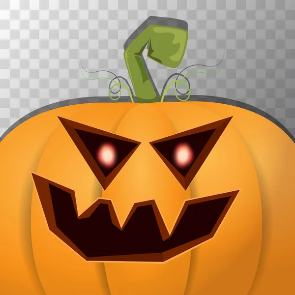 Halloween citrouille dessin animé avec le visage sur fond transparent. Dessin animé vectoriel Illustration de citrouille sculptée en Jack-o-lanternes pour bannières et affiches d'Halloween — Image vectorielle