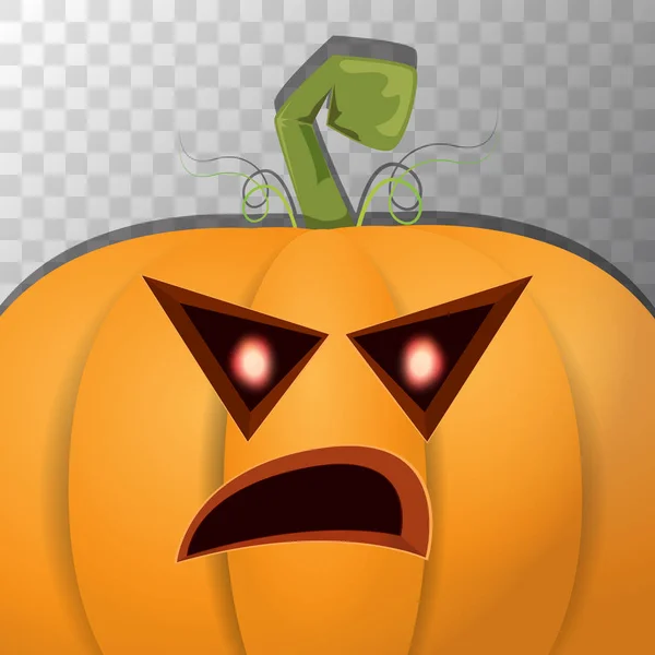 Halloween citrouille dessin animé avec le visage sur fond transparent. Dessin animé vectoriel Illustration de citrouille sculptée en Jack-o-lanternes pour bannières et affiches d'Halloween — Image vectorielle