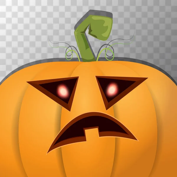 Calabaza de dibujos animados de Halloween con la cara sobre fondo transparente. Dibujos animados vectoriales Ilustración de calabaza tallada en linternas jack-o para pancartas y carteles de Halloween — Vector de stock