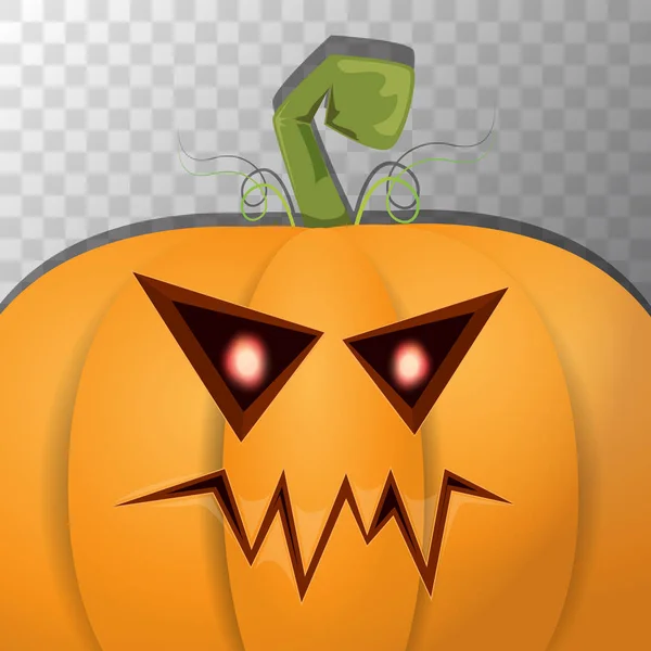 Halloween citrouille dessin animé avec le visage sur fond transparent. Dessin animé vectoriel Illustration de citrouille sculptée en Jack-o-lanternes pour bannières et affiches d'Halloween — Image vectorielle