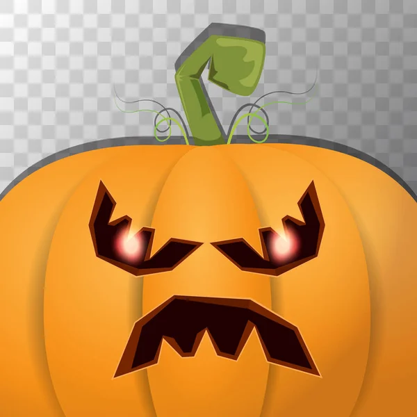 Halloween cartoon pompoen met gezicht op transparante achtergrond. Vector cartoon afbeelding van gesneden pompoen in jack-o-lantaarns voor halloween spandoeken en posters — Stockvector