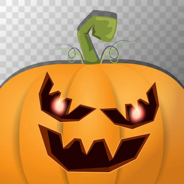 Halloween citrouille dessin animé avec le visage sur fond transparent. Dessin animé vectoriel Illustration de citrouille sculptée en Jack-o-lanternes pour bannières et affiches d'Halloween — Image vectorielle