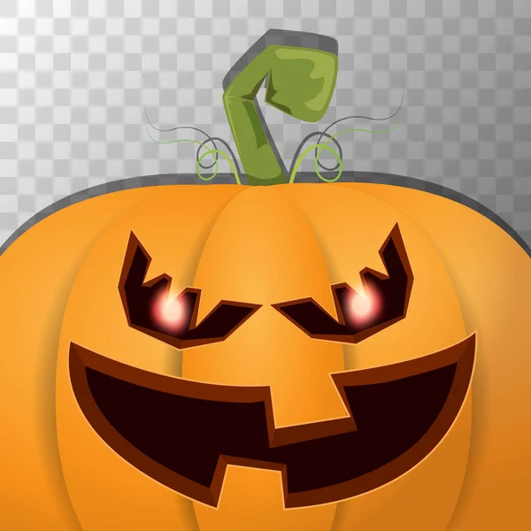 Calabaza de dibujos animados de Halloween con la cara sobre fondo transparente. Dibujos animados vectoriales Ilustración de calabaza tallada en linternas jack-o para pancartas y carteles de Halloween — Vector de stock