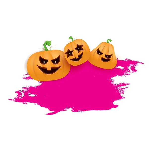 Halloween web pink grunge Banner or poster with Halloween scary pumpkins isolated on white background . Funky kids Halloween banner with space for greeting text or sale — Stock Vector