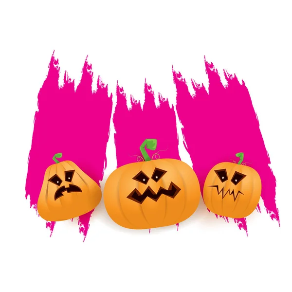Halloween web pink grunge banner oder poster mit halloween gruseligen kürbissen isoliert auf weißem hintergrund. flippige Kinder-Halloween-Banner mit Platz für Grußtext oder Verkauf — Stockvektor