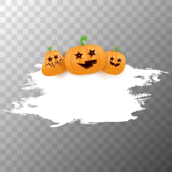 Halloween webes fehér grunge rajzfilm Banner vagy poszter Halloween félelmetes tök elszigetelt átlátszó háttér. Funky gyerekek Halloween banner helyet üdvözlő szöveg vagy eladó — Stock Vector