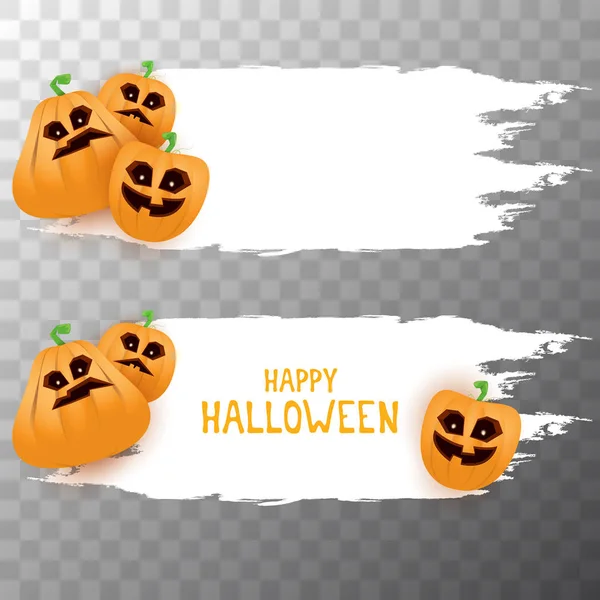 Halloween web bílá grunge karikatura nápis nebo plakát s strašidelné dýně Halloween izolované na průhledné pozadí. Funky děti Halloween banner s prostorem pro pozdrav text nebo prodej — Stockový vektor