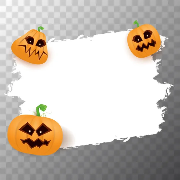 Halloween web bianco grunge cartone animato Banner o poster con zucche spaventose Halloween isolato su sfondo trasparente. Bandiera di Halloween per bambini Funky con spazio per il saluto di testo o vendita — Vettoriale Stock