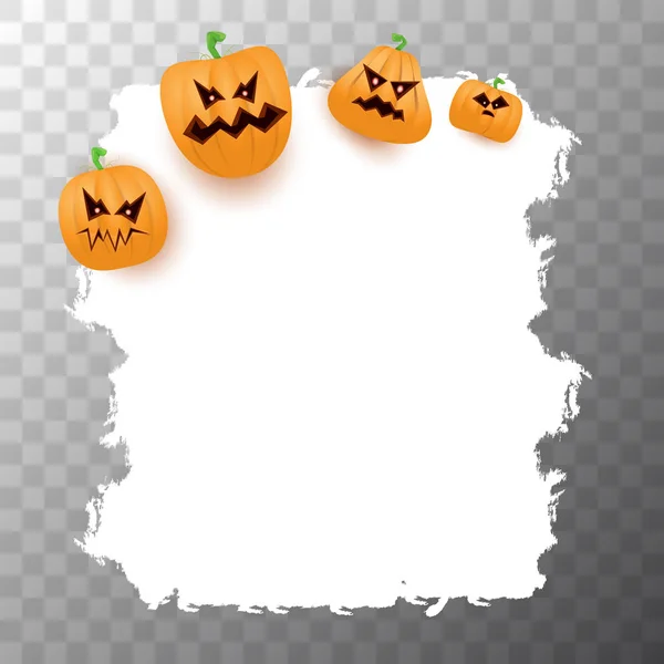 Bannière de dessin animé ou affiche avec des citrouilles effrayantes Halloween isolé sur fond transparent. Bannière funky Halloween pour enfants avec espace pour saluer le texte ou la vente — Image vectorielle