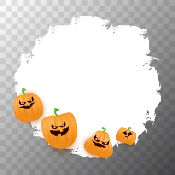 Halloween web caricatura grunge blanca Banner o póster con calabazas de Halloween miedo aislado sobre fondo transparente. Banner de Halloween para niños Funky con espacio para saludar texto o venta — Vector de stock