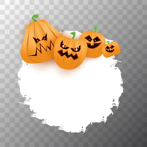 Halloween web caricatura grunge blanca Banner o póster con calabazas de Halloween miedo aislado sobre fondo transparente. Banner de Halloween para niños Funky con espacio para saludar texto o venta — Archivo Imágenes Vectoriales