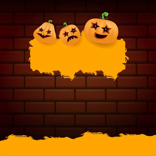 Halloween Laranja Grunge Banner Cartaz Com Abóboras Assustadoras Halloween Isolado — Vetor de Stock