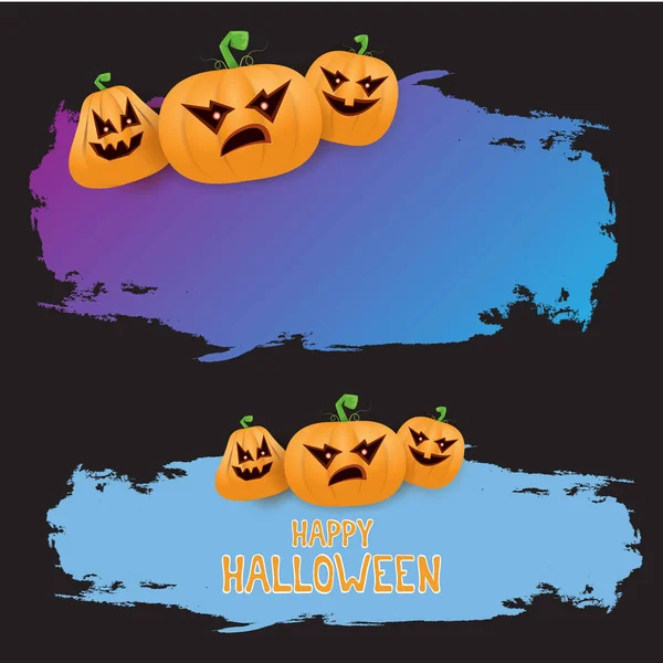 Halloween web fialové grunge nápis nebo plakát s strašidelné dýně Halloween izolované na černém pozadí. Funky děti Halloween ultra violet nápis s prostorem pro pozdrav text nebo prodej — Stockový vektor