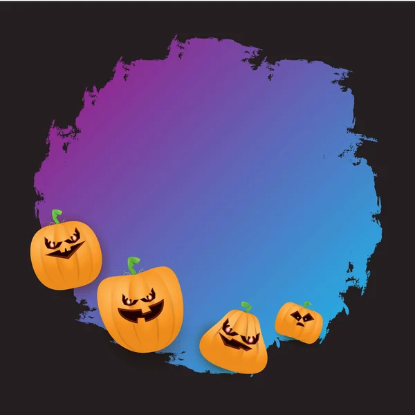 Bannière ou affiche avec des citrouilles effrayantes Halloween isolé sur fond noir. Bannière ultra violette pour enfants Funky Halloween avec espace pour saluer le texte ou la vente — Image vectorielle