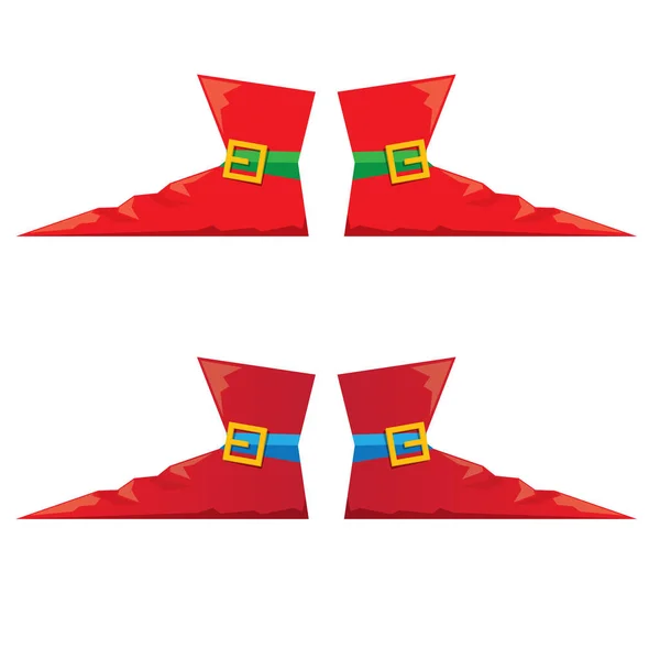 Vector rojo de dibujos animados Navidad zapatos elfos icono de la colección aislado sobre fondo transparente. vector funky botas de dibujos animados rojas conjunto — Archivo Imágenes Vectoriales