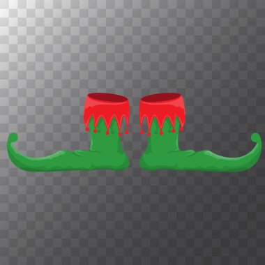 şeffaf arka plan üzerinde izole vektör yeşil çizgi film Noel elf ayakkabı koleksiyonu kutsal kişilerin resmi. vektör funky yeşil çizgi film seti botlar