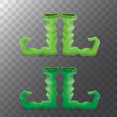 şeffaf arka plan üzerinde izole vektör yeşil çizgi film Noel elf ayakkabı koleksiyonu kutsal kişilerin resmi. vektör funky yeşil çizgi film seti botlar