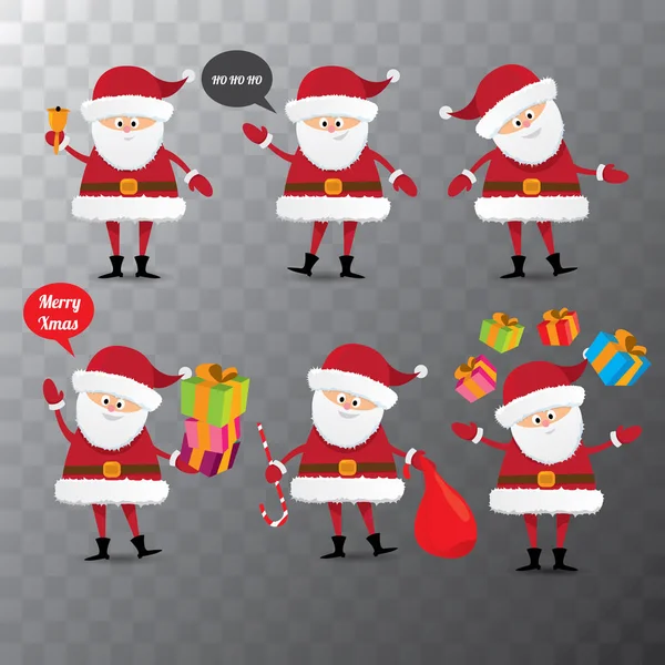 Conjunto de desenhos animados de Natal Papai Noel isolado em fundo transparente. ilustração vetorial. Feliz Natal fundo — Vetor de Stock