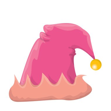 vektör funky pembe soyulmuş karikatür Noel elf şapka izole beyaz arka plan üzerinde. vektör çocuklar renkli elf şapka simgesini veya etiket. Başlık sayfası veya poster için Noel dekoratif öğe